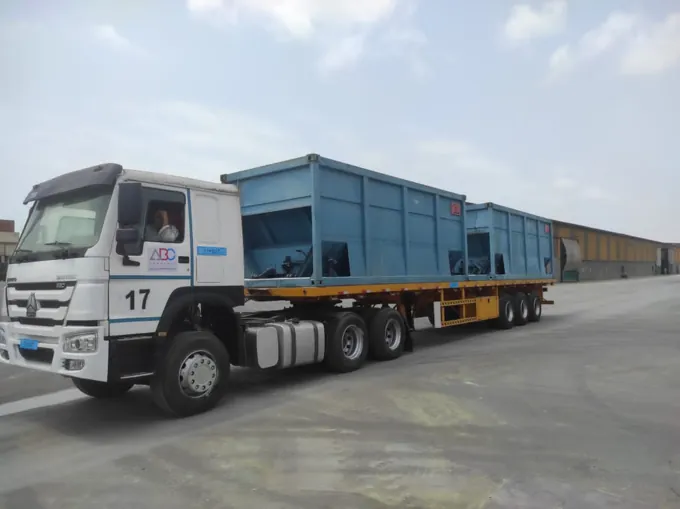 Truck and trailer carrying bulk cargo containers